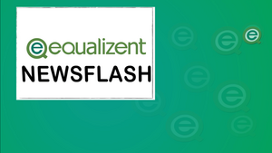 Grüner Hintergrund mit dem Logo von equalizent als Wasserzeichen. Links ein weißes Feld mit dem Schriftzug "equalizent NEWSFLASH"