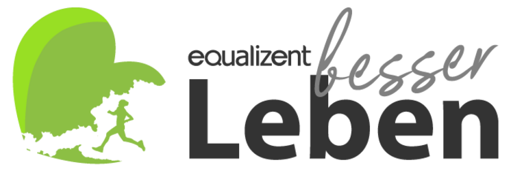 Logo des Projekts "Besser Leben": Links ein grünes Herz, Umriss von Österreich. Darin der Umriss eines Läufers in grün. Rechts der schwarze Schriftzug: "equalizent besser Leben"