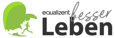 Logo des Projekts "Besser leben": ein grünes Herz ist überlagert vom Umriss Österreichs, in dem die Silhuette einer laufenden Person zu sehen ist. Daneben Text: equalizent besser leben