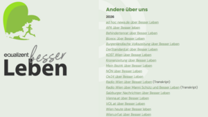 Vor hellgrünem Hintergrund ist links das Logo von Besser Leben zu sehen. Rechts davon ist ein Screenshot. Darauf steht "Andere über suns" und eine Liste von Links, die zu Medienberichten führen.