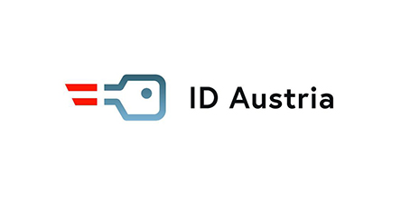 Logo der ID Austria: ein Schlüssel, dessen Bart die ÖSterreichische Fahne ist. Daneben der Schriftzug "ID Austria"