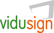vidusign logo vidu is written in green, sign in orange